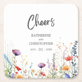 Fröhliche farbenfrohe Wildblumen Elegante Hochzeit Rechteckiger Pappuntersetzer