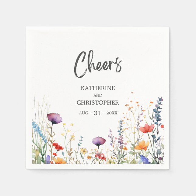 Fröhliche farbenfrohe Wildblumen Elegante Hochzeit Serviette (Vorderseite)
