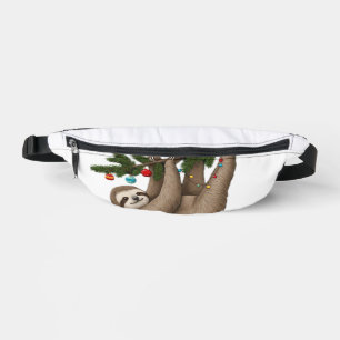 Fröhliche Faultier auf einem Weihnachtsbaumzweig m Bauchtasche