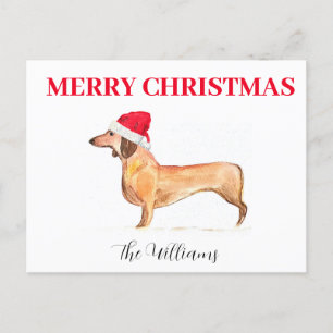 Fröhliche Feiertage Hund Dachshund Elegante Aquare Feiertagspostkarte