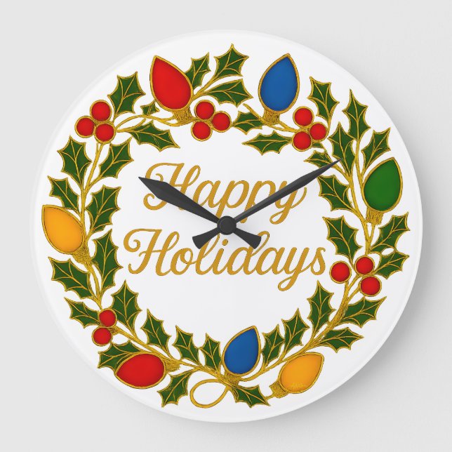 Fröhliche Feiertage Kranz Weihnachtslichter und St Große Wanduhr (Vorderseite)