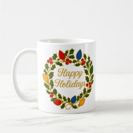 Fröhliche Feiertage Kranz Weihnachtslichter und St Kaffeetasse