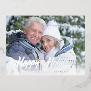 Fröhliche Feiertage Winterfoto mit lässiger modern Folien Feiertagspostkarte
