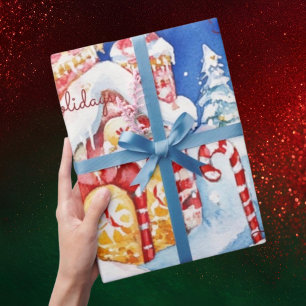 Fröhliche Feiertage Zuckerstangen-Weihnachtshaus Geschenkpapier