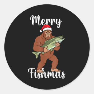 Fröhliche Fisch-Weihnachten Bigfoot-Angeln Lustige Runder Aufkleber