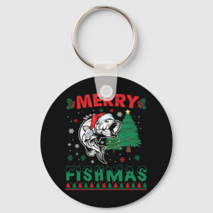 Fröhliche Fisch-Weihnachten Fisch-Angeln Vater Fis Schlüsselanhänger