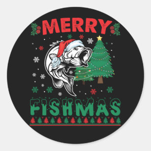 Fröhliche Fisch-Weihnachten Fisch Angelvater Fisch Runder Aufkleber