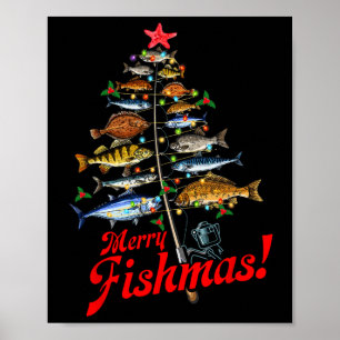 Fröhliche Fisch-Weihnachten Lustige Weihnachtsbaum Poster
