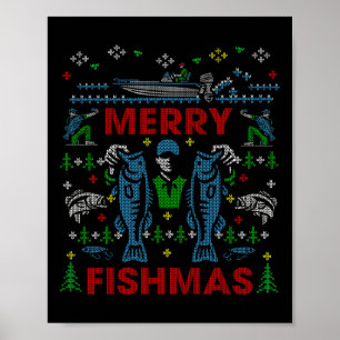 Fröhliche Fisch-Weihnachten Lustiger Angel-Häßlich Poster