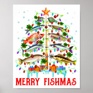 Fröhliche Fisch-Weihnachten Lustiger Weihnachtsbau Poster
