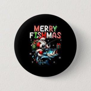 Fröhliche Fisch-Weihnachten Santa Angler Lustiger Button