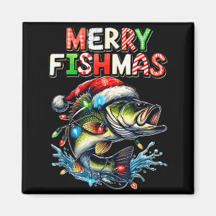 Fröhliche Fisch-Weihnachten Santa Angler Lustiger Magnet
