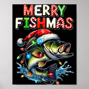 Fröhliche Fisch-Weihnachten Santa Angler Lustiger Poster