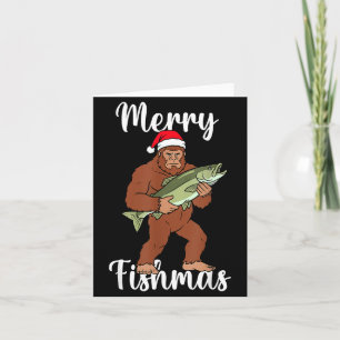 Fröhliche Fischweihnachten Bigfoot Angeln Lustiger Karte