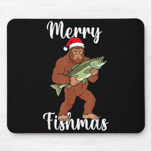 Fröhliche Fischweihnachten Bigfoot Angeln Lustiger Mousepad