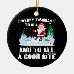 Fröhliche Fischweihnachten Lustiger Fisch Angelnd  Keramik Ornament