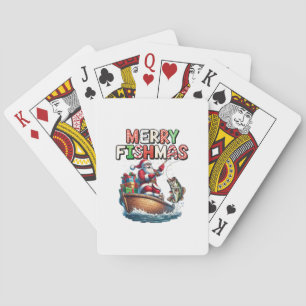 Fröhliche Fischweihnachten Santa Angler Lustiger F Spielkarten