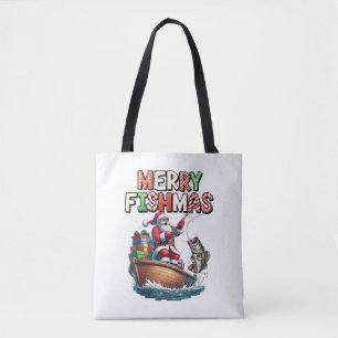 Fröhliche Fischweihnachten Santa Angler Lustiger F Tasche