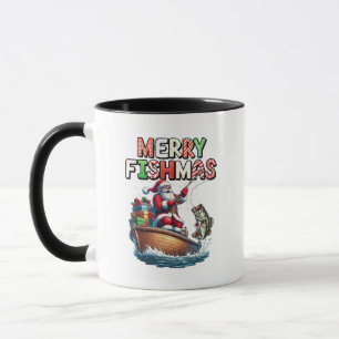 Fröhliche Fischweihnachten Santa Angler Lustiger F Tasse