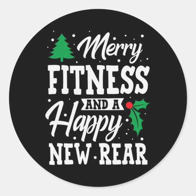 Fröhliche Fitness glücklich Neues Rück Workout Wei Runder Aufkleber (Vorderseite)