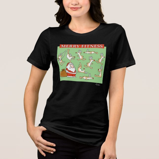 Fröhliche Fitness Rentiere von Sandra Boynton Tri-Blend Shirt (Vorderseite)