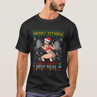 Fröhliche Fitness und ein glückliches Neues Hinter T-Shirt