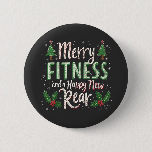 Fröhliche Fitness und glückliche neue rückwärtige  Button (Vorderseite)