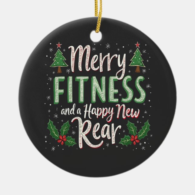Fröhliche Fitness und glückliche neue rückwärtige  Keramik Ornament (Vorne)
