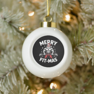 Fröhliche Fitness Weihnachten Santa Gewichtheben F Keramik Kugel-Ornament