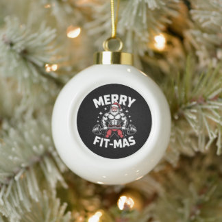 Fröhliche Fitness Weihnachten Santa Gewichtheben F Keramik Kugel-Ornament