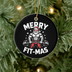 Fröhliche Fitness Weihnachten Santa Gewichtheben F Keramik Ornament