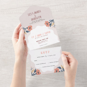 Fröhliche Florale Rosa Retro-Hochzeit Alles in ein All In One Einladung