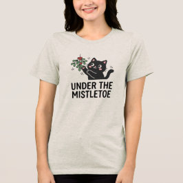 Fröhliche Freude Schwarze Katze Mistelzweig Cartoo Tri-Blend Shirt