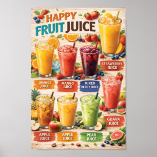 Fröhliche Fruchtsaft-Menü-Illustration  Poster