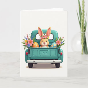 Fröhliche Frühlings-LKW-Häschen-Karte Karte