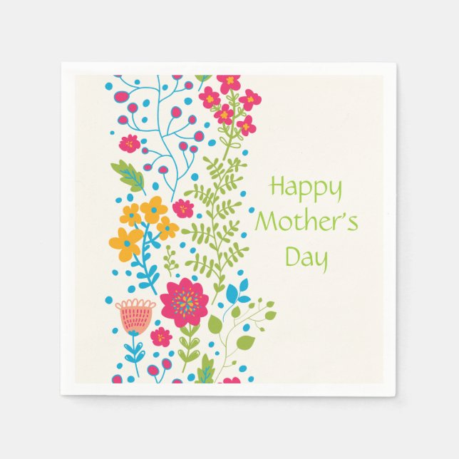 Fröhliche Frühlingsblumen der Mutter Serviette (Vorderseite)