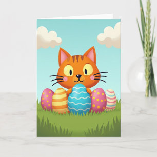 Fröhliche Frühlingskatze-Osterkarte Karte