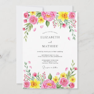 Fröhliche Frühlingswiese Hochzeit in Rosa Einladung