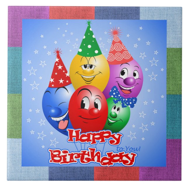 Fröhliche Geburtstagsballons Fliese (Vorderseite)