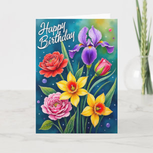 Fröhliche Geburtstagskarte mit Blumensträußen Karte