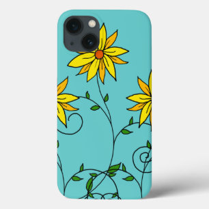 Fröhliche gelbe Blumen Doodle Art iPhone 13 Hülle