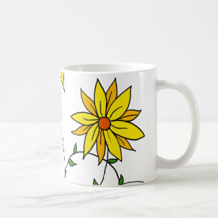 Fröhliche gelbe Blumen Doodle Art Kaffeetasse