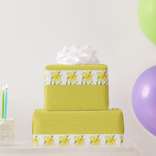 Fröhliche gelbe Narzissenblume und Punkte  Geschenkpapier