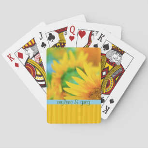 Fröhliche gelbe Sonnenblume Blauer Orangenstreifen Spielkarten