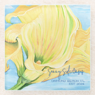 Fröhliche Gelbe Urlaub Zuhause Calla Lily Glasuntersetzer
