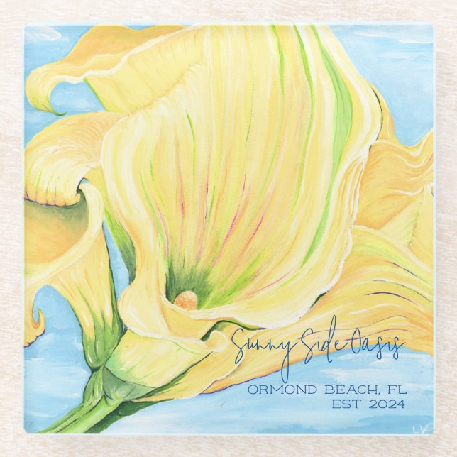 Fröhliche Gelbe Urlaub Zuhause Calla Lily Glasuntersetzer (Vorderseite)