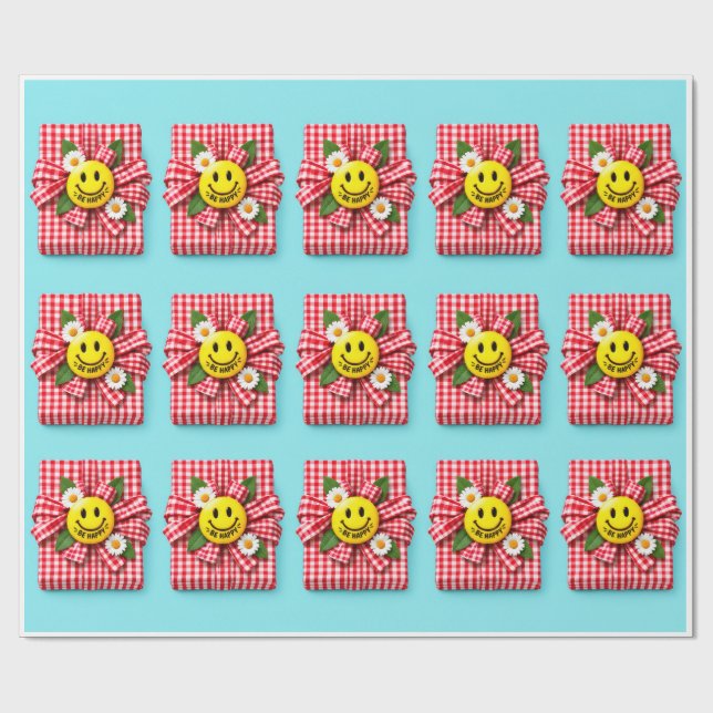 Fröhliche Gingham-Geschenkverpackung Geschenkpapier (Flach)