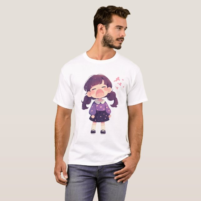 Fröhliche Girl Illustration Basic Men's T - Shirt (Vorne ganz)