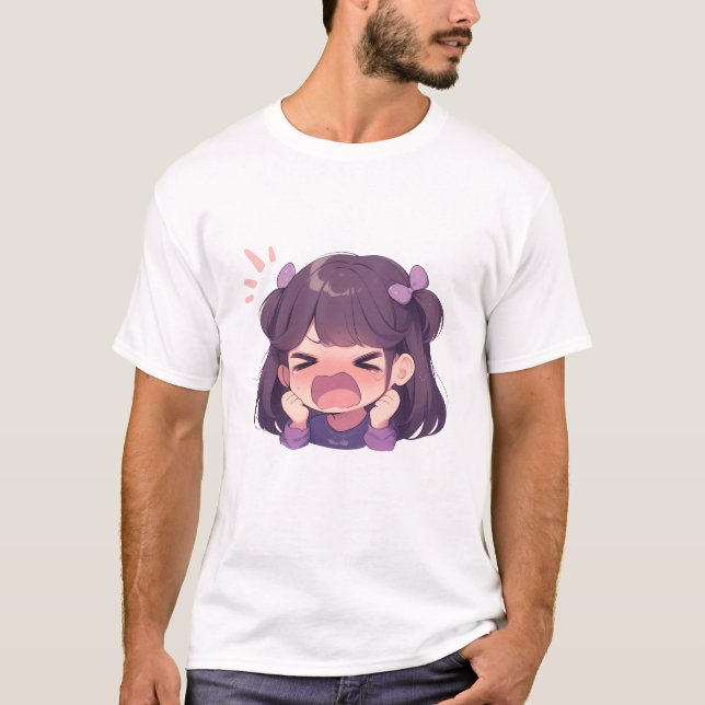Fröhliche Girl Illustration Men's Basic T - Shirt (Vorderseite)