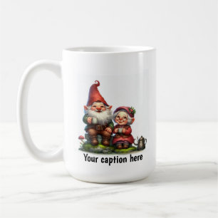 Fröhliche Gnome genießen eine Kaffeepause Kaffeetasse